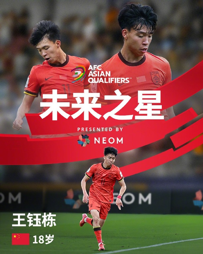 亞洲杯官方社媒發(fā)布王鈺棟個(gè)人海報(bào)：青年軍的旗幟，飄揚(yáng)在前哨