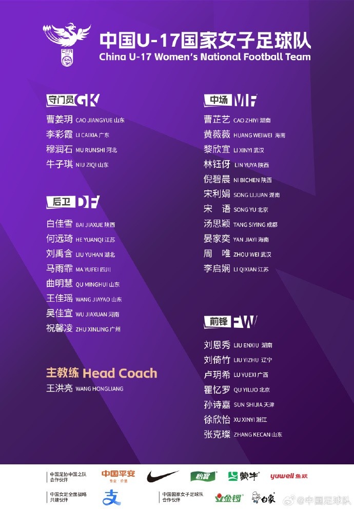 U17女足30人將在蘇州集訓(xùn)備戰(zhàn)世界杯，姜寧、朱挺擔(dān)任訓(xùn)練員